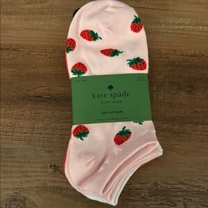 Kate Spade Strawberry 🍓 & Solid Hot Pink and White Low Cut Socks - 3 Pairs